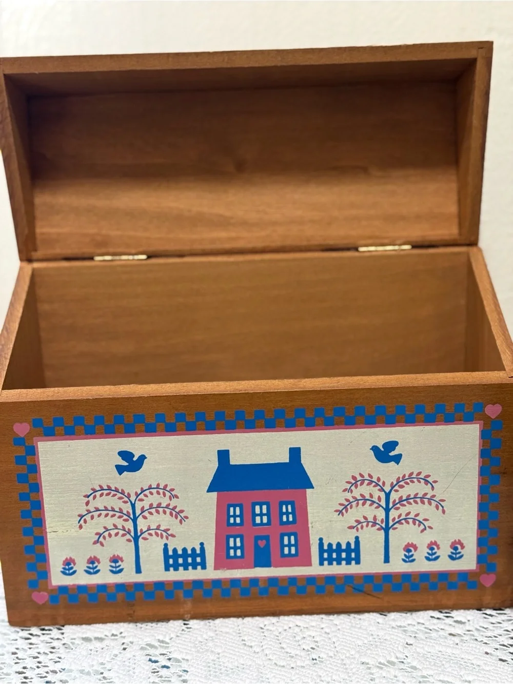 Vintage American Country Home Wood Box Organizer Recipe Card Primitive House